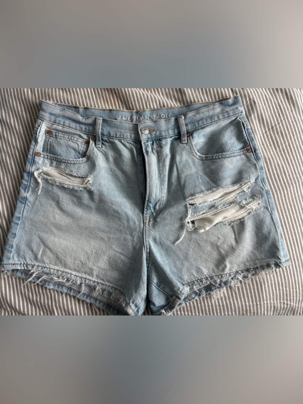 American Eagle Outfitters Light Blue Distressed Jean Shorts